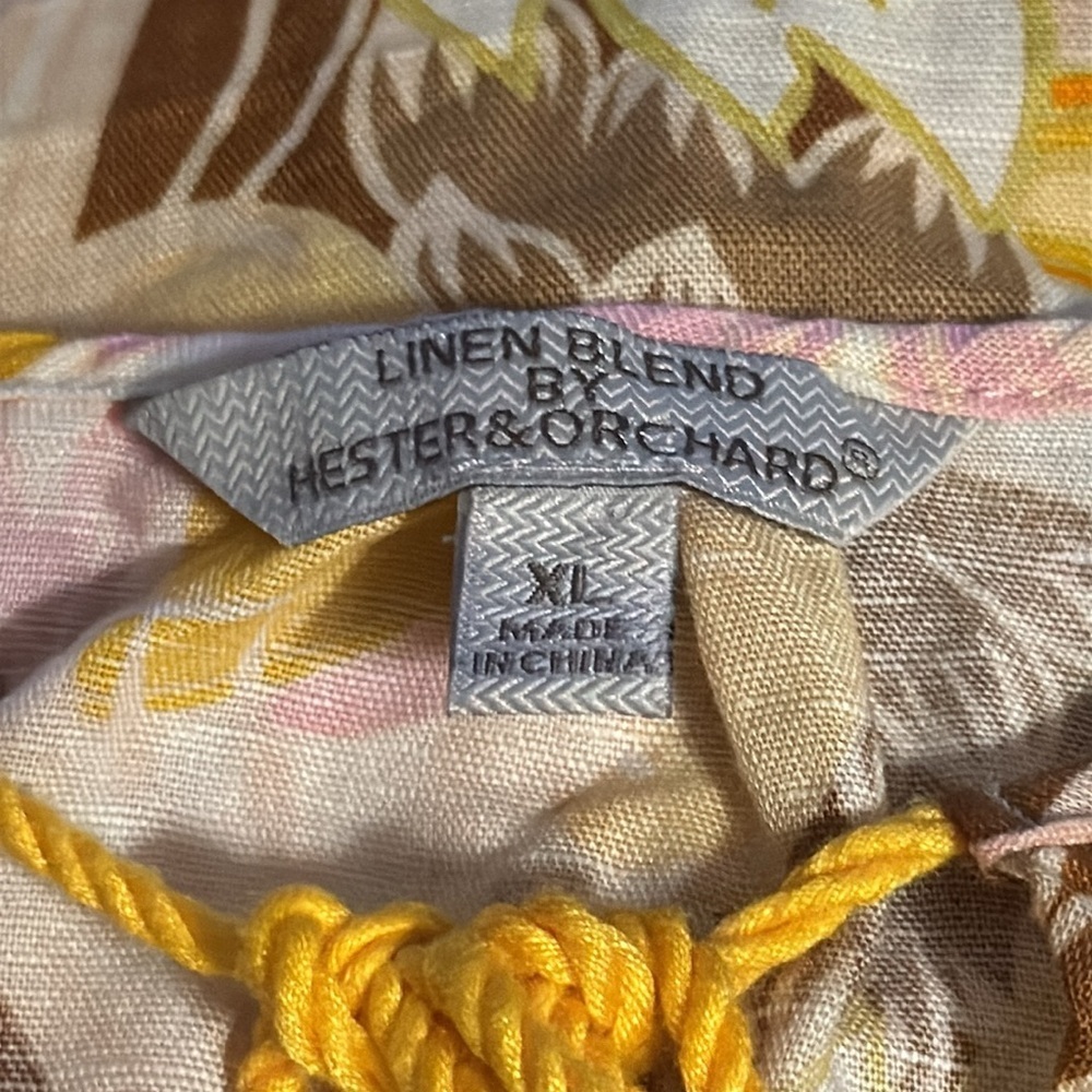 Linen‎ Blend by Hester & Orchard floral print yellow hues split collar top Sz XL - Picture 5 of 7